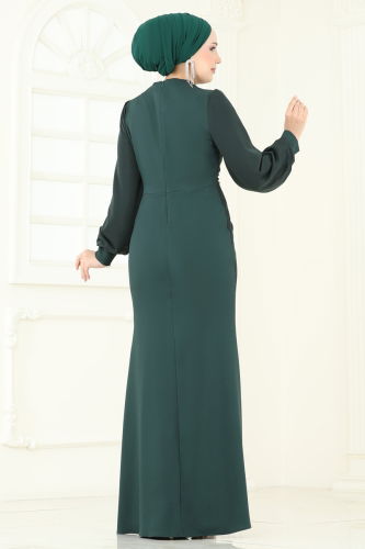 moda selvim فستان سهرة زيتي 2770ASMK1074 - Thumbnail