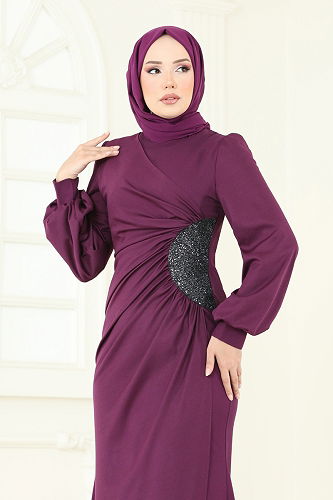 moda selvim Evening Dress 2770ASMK1074 Purple - Thumbnail