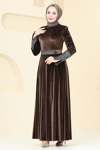 moda selvim Evening Dress 2776ASMK1074 Brown - Thumbnail