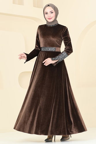 moda selvim Evening Dress 2776ASMK1074 Brown - Thumbnail