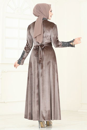 moda selvim فستان سهرة بيج غامق 2776ASMK1074 - Thumbnail