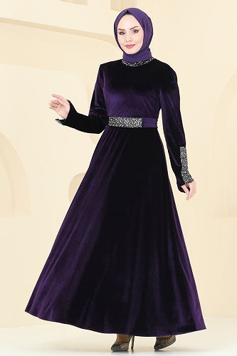 moda selvim Evening Dress 2776ASMK1074 Purple - Thumbnail