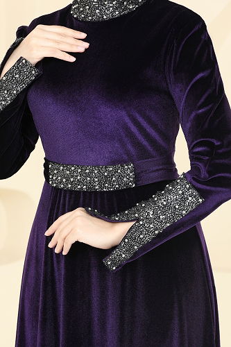 moda selvim فستان سهرة أرجواني 2776ASMK1074 - Thumbnail