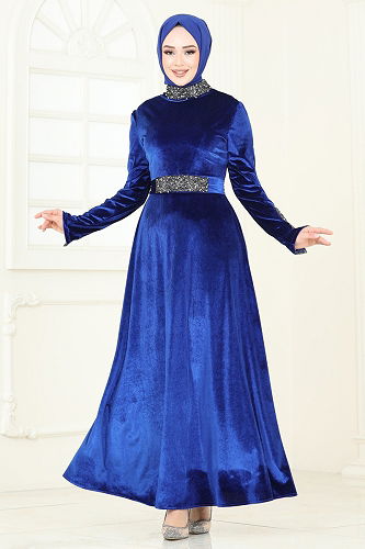 moda selvim Evening Dress 2776ASMK1074 Saxe - Thumbnail