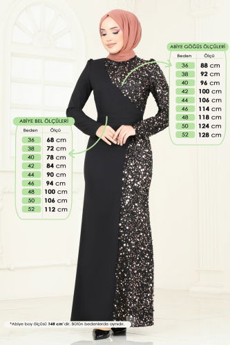 moda selvim فستان سهرة أسود 2777ASMK1074 - Thumbnail