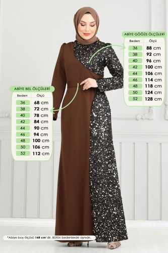 moda selvim Evening Dress 2777ASMK1074 Brown - Thumbnail