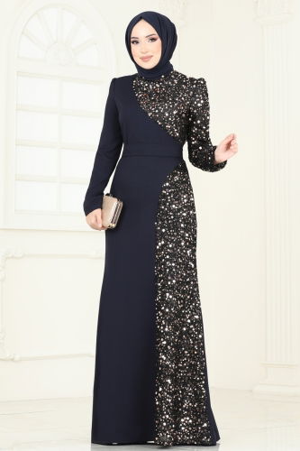 Evening Dress 2777ASMK1074 Navy Blue - 1