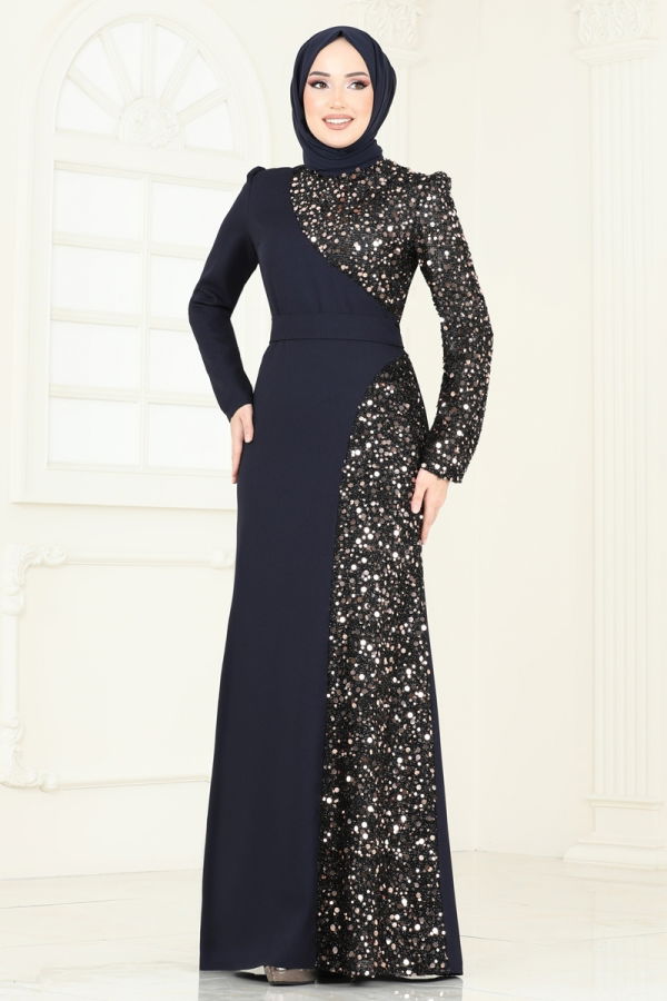 Evening Dress 2777ASMK1074 Navy Blue - 2