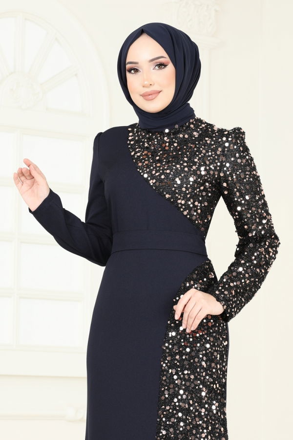 Evening Dress 2777ASMK1074 Navy Blue - 3