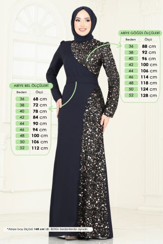 moda selvim Evening Dress 2777ASMK1074 Navy Blue - Thumbnail