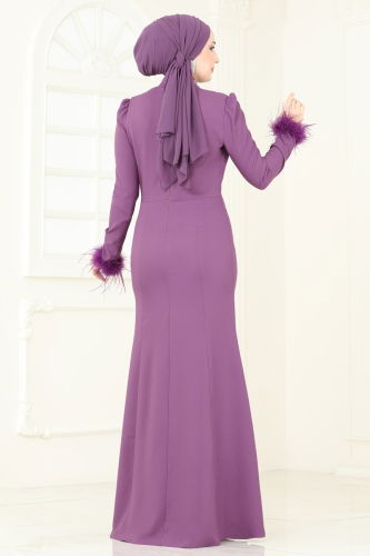 moda selvim Evening Dress 2779ASMK1074 Dark Lilac - Thumbnail