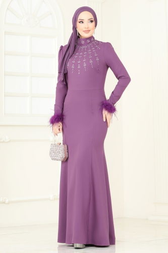 moda selvim Evening Dress 2779ASMK1074 Dark Lilac - Thumbnail