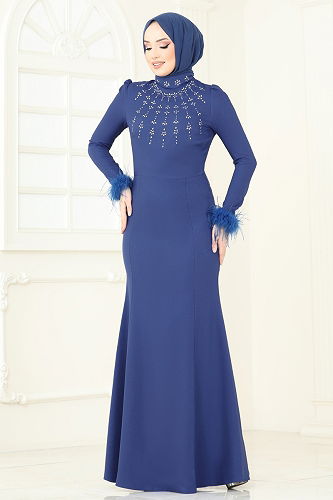 moda selvim فستان سهرة ازرق 2779ASMK1074 - Thumbnail