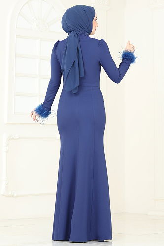 moda selvim فستان سهرة ازرق 2779ASMK1074 - Thumbnail