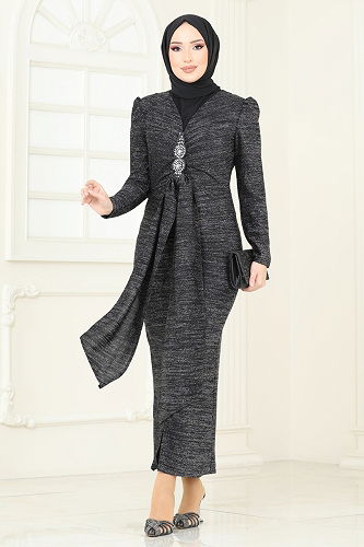 moda selvim Evening Dress 2782ASMK1074 Black - Thumbnail