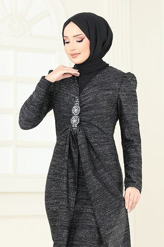 moda selvim فستان سهرة أسود 2782ASMK1074 - Thumbnail