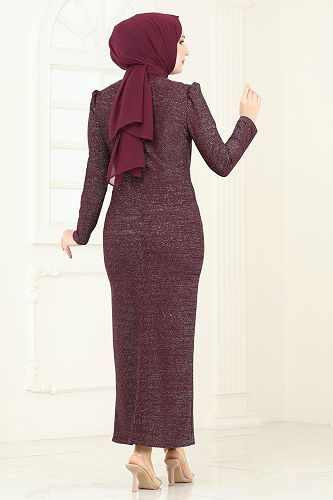 moda selvim Evening Dress 2782ASMK1074 Burgundy - Thumbnail