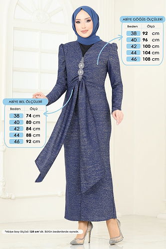 moda selvim Evening Dress 2782ASMK1074 Indigo - Thumbnail