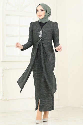 moda selvim Evening Dress 2782ASMK1074 Khaki - Thumbnail