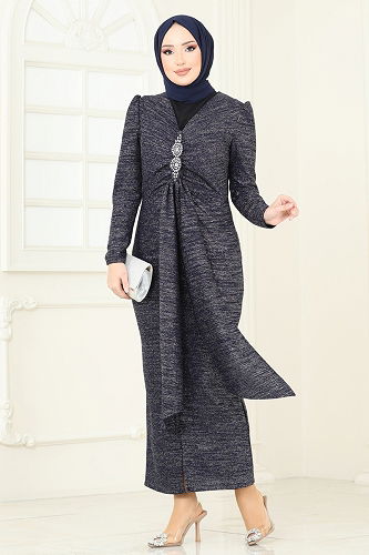 moda selvim فستان سهرة كحلي 2782ASMK1074 - Thumbnail