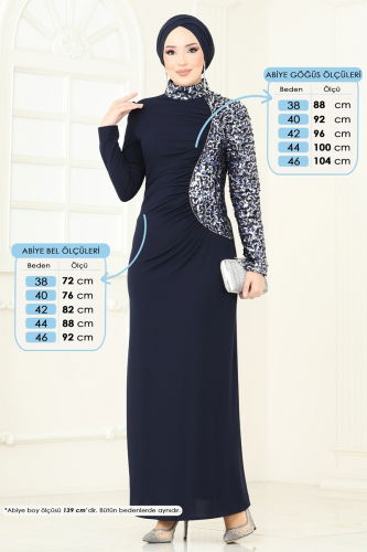 moda selvim Evening Dress 2790ASMK1074 Navy Blue - Thumbnail