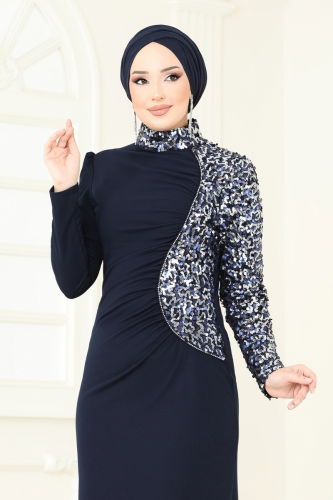 moda selvim فستان سهرة كحلي 2790ASMK1074 - Thumbnail