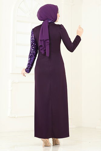 moda selvim فستان سهرة أرجواني 2790ASMK1074 - Thumbnail