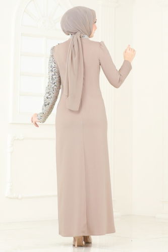 moda selvim فستان سهرة بيج 2790ASMK1074 - Thumbnail