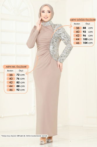 moda selvim فستان سهرة بيج 2790ASMK1074 - Thumbnail