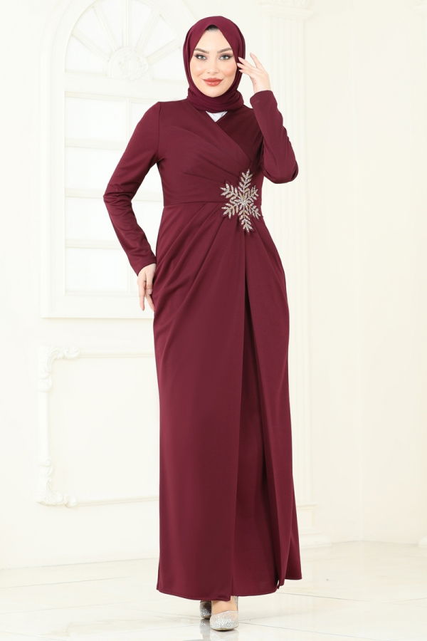 Modaselvim New Season Discount Evening Dress 2792ASMK1074 Burgundy