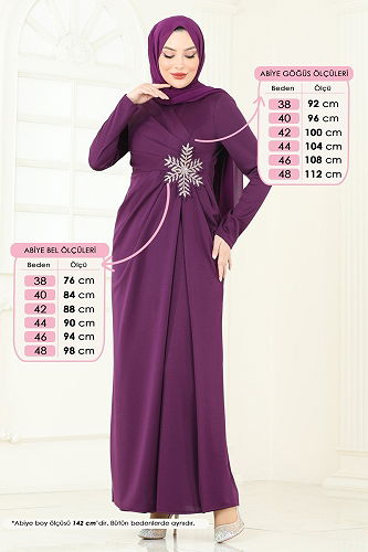 moda selvim Evening Dress 2792ASMK1074 Damson - Thumbnail