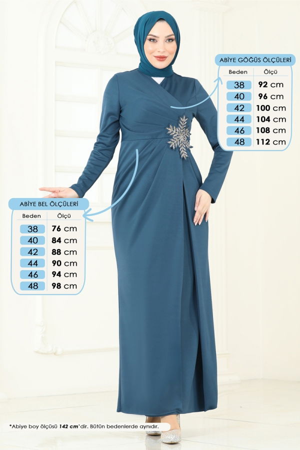 Modaselvim New Season Discount Evening Dress 2792ASMK1074 Petroleum