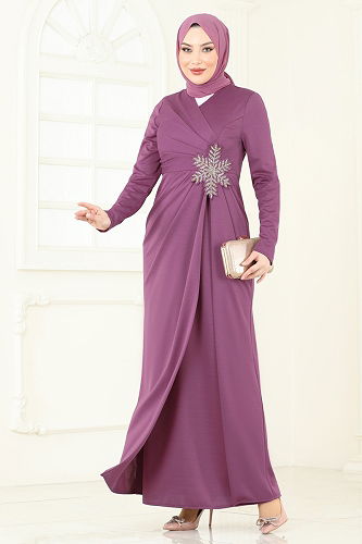 moda selvim فستان سهرة وردي 2792ASMK1074 - Thumbnail