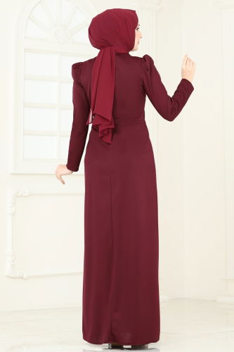 moda selvim Evening Dress 2793ASMK1074 Burgundy - Thumbnail