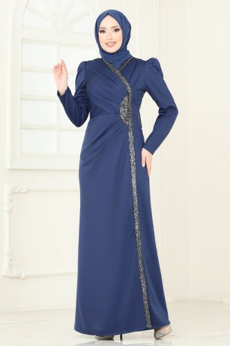 A.S.M.K. - Evening Dress 2793ASMK1074 Navy Blue