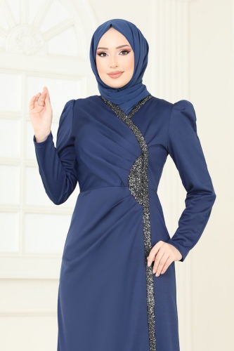 moda selvim فستان سهرة كحلي 2793ASMK1074 - Thumbnail