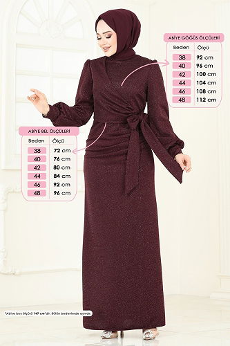 moda selvim فستان سهرة خمري 2801ASMK1074 - Thumbnail