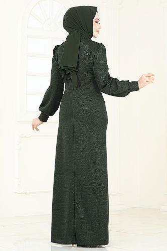 moda selvim Evening Dress 2801ASMK1074 Emerald - Thumbnail