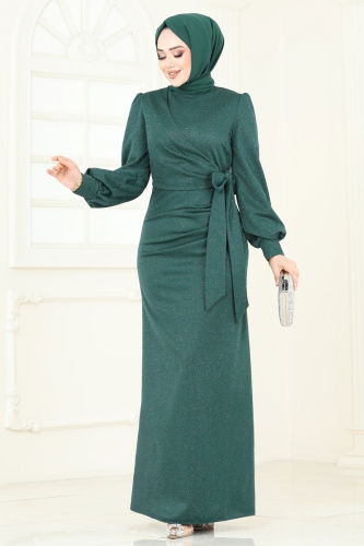 moda selvim فستان سهرة زيتي 2801ASMK1074 - Thumbnail