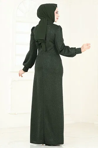 moda selvim فستان سهرة زيتي 2801ASMK1074 - Thumbnail