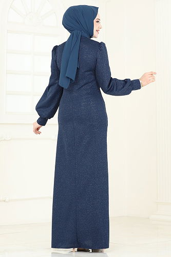 moda selvim فستان سهرة ازرق 2801ASMK1074 - Thumbnail