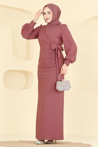 moda selvim Evening Dress 2801ASMK1074 Rose Dried - Thumbnail