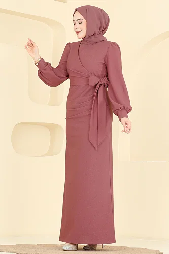 moda selvim Evening Dress 2801ASMK1074 Rose Dried - Thumbnail