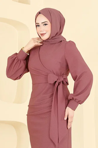 moda selvim Evening Dress 2801ASMK1074 Rose Dried - Thumbnail