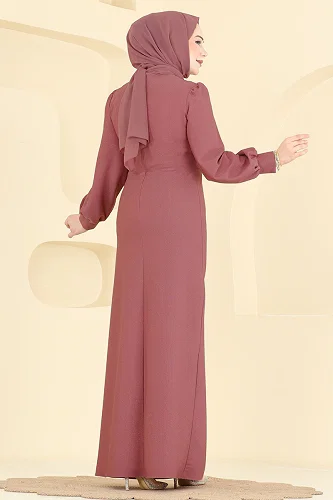 moda selvim Evening Dress 2801ASMK1074 Rose Dried - Thumbnail