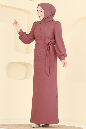 moda selvim فستان سهرة وردي 2801ASMK1074 - Thumbnail