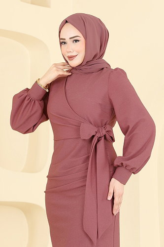 moda selvim فستان سهرة وردي 2801ASMK1074 - Thumbnail