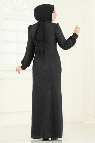 moda selvim Evening Dress 2807ASMK1074 Black - Thumbnail
