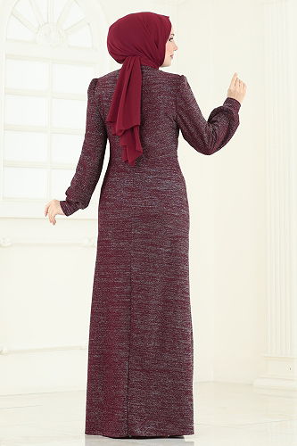 moda selvim Evening Dress 2807ASMK1074 Burgundy - Thumbnail