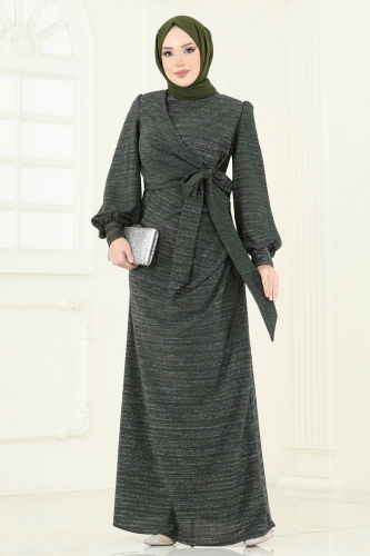moda selvim Evening Dress 2807ASMK1074 Khaki - Thumbnail
